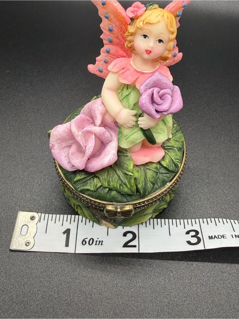 Butterfly Fairy Trinket Box With Purple Roses No Trinket